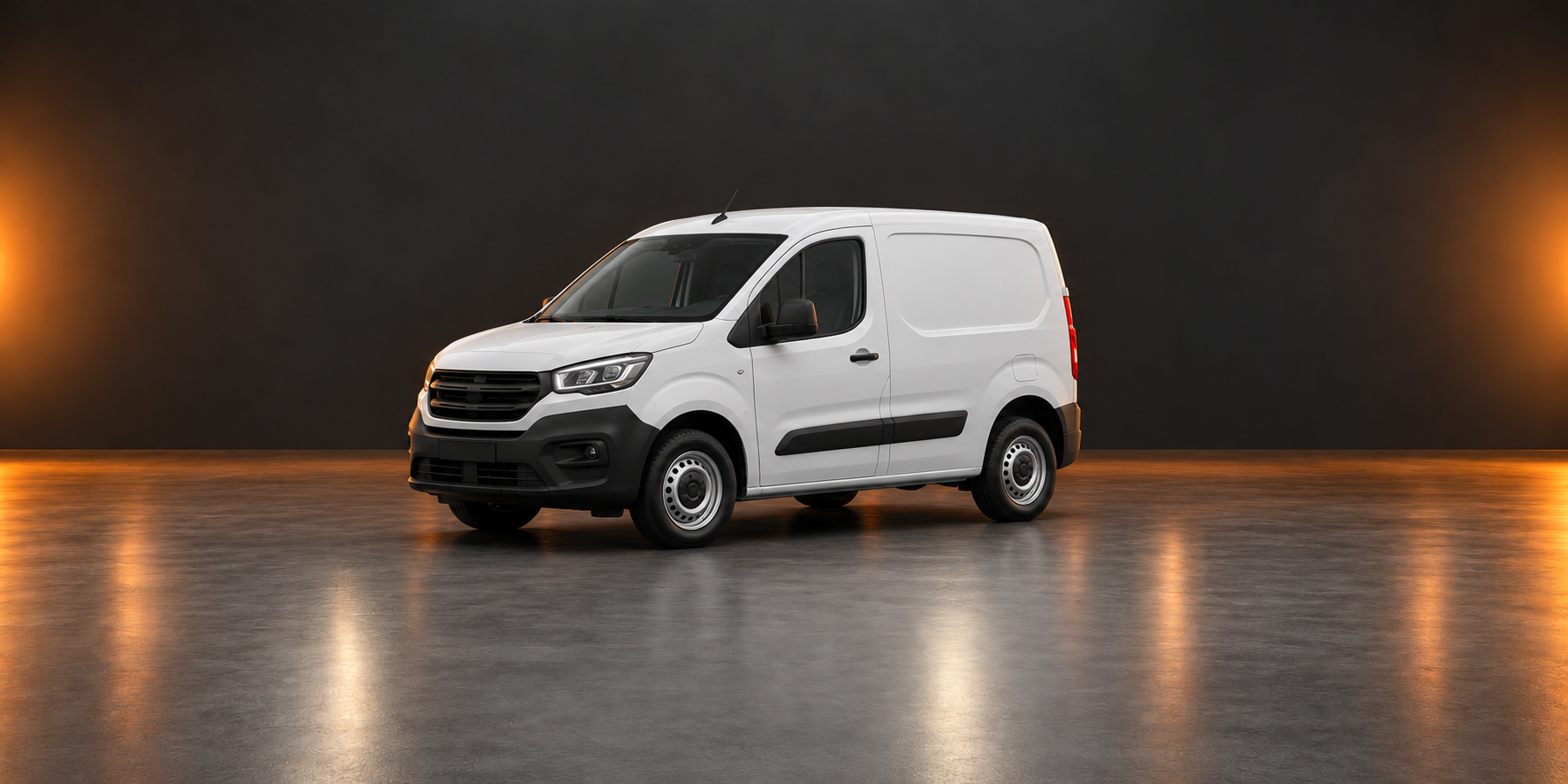 White compact small panel van facing left